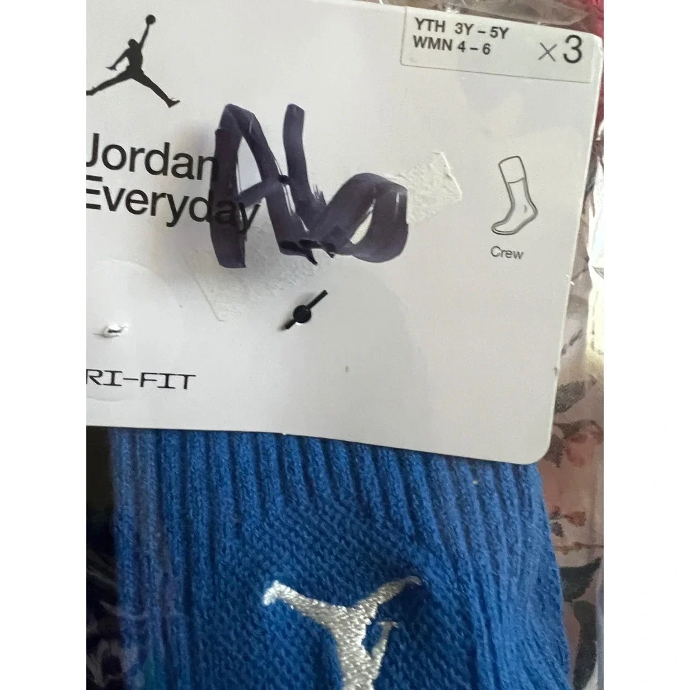 Jordan Crew Socks Mens S Blue Orange Black Excellent Dri-FIT 3-Pack